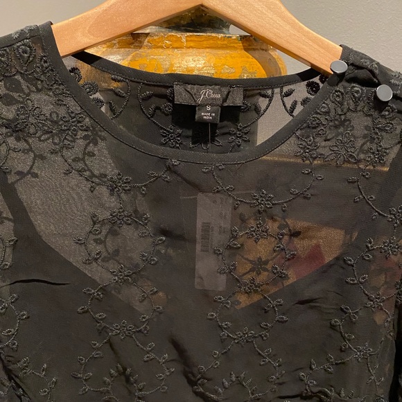 J. Crew NWT Embroidered Black Blouse with Cami Long Sleeve - Picture 2 of 6